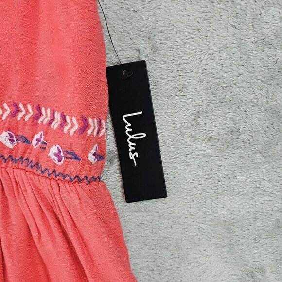 Lulus Dress Womens S Coral Embroidered Flowers Sleeveless A-Line Mini Sundress - Picture 3 of 8